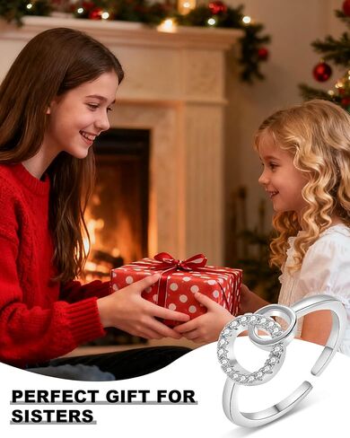 قطعتان من حلقات الأخت الكبيرة والصغيرة للأخوات، حلقات فضية متشابكة مكونة من دائرتين للأخوات الكبيرة والصغيرة، حلقة متصلة إلى الأبد قابلة للتعديل، هدايا عيد الميلاد لها in Kuwait