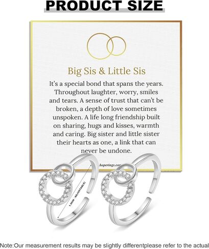 قطعتان من حلقات الأخت الكبيرة والصغيرة للأخوات، حلقات فضية متشابكة مكونة من دائرتين للأخوات الكبيرة والصغيرة، حلقة متصلة إلى الأبد قابلة للتعديل، هدايا عيد الميلاد لها in Kuwait