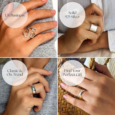 Silverly Filigree-Style Open Circle Pattern Sterling Silver Ring for Women - Modern Concave Wide Band Thumb Rings - 925 Silver Chunky Ring - Geometric Openwork Solid Silver Jewelry in Kuwait