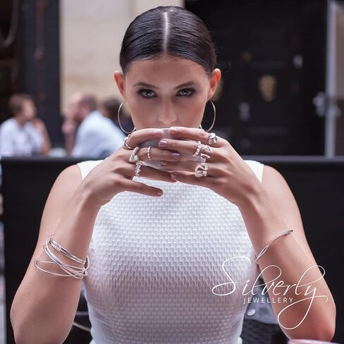 Silverly Filigree-Style Open Circle Pattern Sterling Silver Ring for Women - Modern Concave Wide Band Thumb Rings - 925 Silver Chunky Ring - Geometric Openwork Solid Silver Jewelry in Kuwait