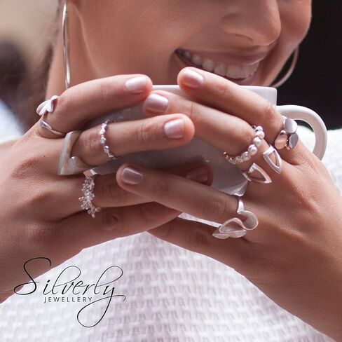 Silverly Filigree-Style Open Circle Pattern Sterling Silver Ring for Women - Modern Concave Wide Band Thumb Rings - 925 Silver Chunky Ring - Geometric Openwork Solid Silver Jewelry in Kuwait