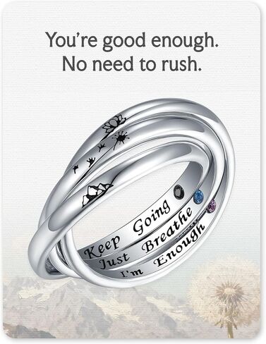 925-Sterling-Silver Interlocking Trinity Rings for Women – Mountain Keep Going, Dandelion I’m Enough, Lotus Just Breathe Inspirational Fidget Jewelry Gift for Unique Birthday Christmas Size 7 in Kuwait