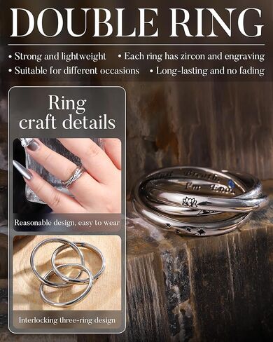 925-Sterling-Silver Interlocking Trinity Rings for Women – Mountain Keep Going, Dandelion I’m Enough, Lotus Just Breathe Inspirational Fidget Jewelry Gift for Unique Birthday Christmas Size 7 in Kuwait