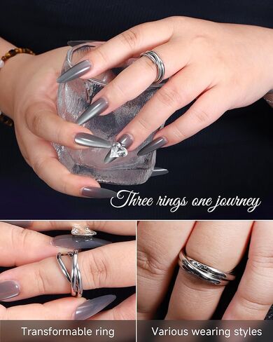 925-Sterling-Silver Interlocking Trinity Rings for Women – Mountain Keep Going, Dandelion I’m Enough, Lotus Just Breathe Inspirational Fidget Jewelry Gift for Unique Birthday Christmas Size 7 in Kuwait