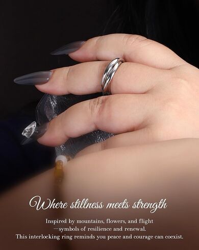 925-Sterling-Silver Interlocking Trinity Rings for Women – Mountain Keep Going, Dandelion I’m Enough, Lotus Just Breathe Inspirational Fidget Jewelry Gift for Unique Birthday Christmas Size 7 in Kuwait