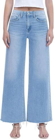 Flying Monkey Women's High Rise Seamless Waistband Raw Hem Ankle Wide Leg Jeans in Kuwait