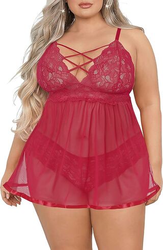 Open Back Lingerie Lace Babydoll Sleepwear Plus Size in Saudi Arabia