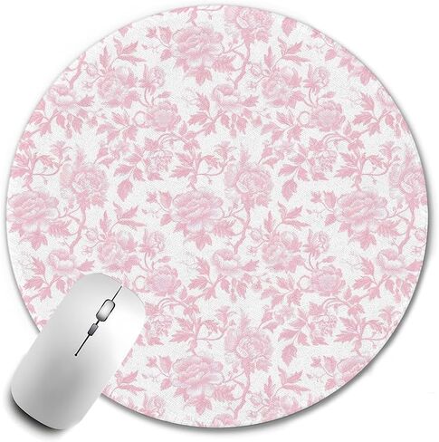 Pink Chinoiserie Mouse Pad,Vintage Pink and White Floral Desk Mat,Vintage Flowers Preppy Girly Mouse Pad for Dorm Home Office Decor,7.9x7.9 Inch in Saudi Arabia