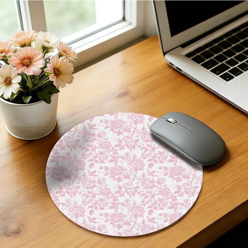 Pink Chinoiserie Mouse Pad,Vintage Pink and White Floral Desk Mat,Vintage Flowers Preppy Girly Mouse Pad for Dorm Home Office Decor,7.9x7.9 Inch in Saudi Arabia