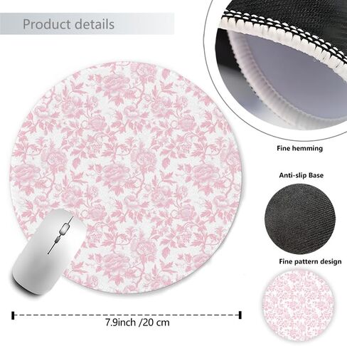 Pink Chinoiserie Mouse Pad,Vintage Pink and White Floral Desk Mat,Vintage Flowers Preppy Girly Mouse Pad for Dorm Home Office Decor,7.9x7.9 Inch in Saudi Arabia