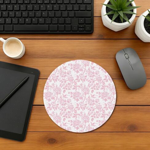 Pink Chinoiserie Mouse Pad,Vintage Pink and White Floral Desk Mat,Vintage Flowers Preppy Girly Mouse Pad for Dorm Home Office Decor,7.9x7.9 Inch in Saudi Arabia