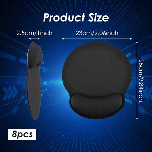 8 Pack Black Ergonomic Mouse Pad with Wrist Rest Support, Round Gaming Mousepad with Smooth Surface & Non-Slip Rubber Base for Computer, Laptop, Office, Comfortable Memory Foam for Wrist Cushion in Saudi Arabia