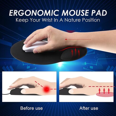 8 Pack Black Ergonomic Mouse Pad with Wrist Rest Support, Round Gaming Mousepad with Smooth Surface & Non-Slip Rubber Base for Computer, Laptop, Office, Comfortable Memory Foam for Wrist Cushion in Saudi Arabia