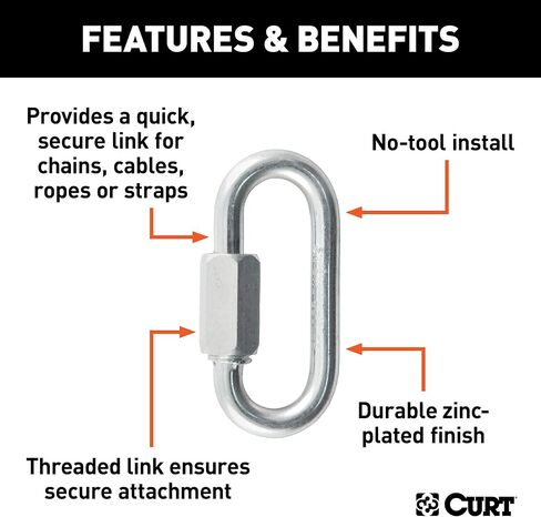 CURT 82611 Threaded Quick Link Trailer Safety Chain Hook Carabiner Clip, 1/4-Inch Diameter, 4,400 lbs Break Strength in Kuwait