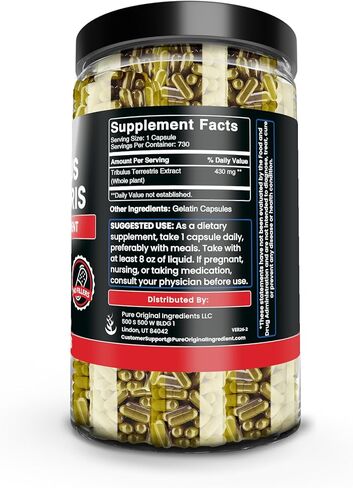 Pure Original Ingredients Tribulus Terrestris, No Magnesium Or Rice Fillers, Always Pure, Lab Verified (730 Capsules) in Kuwait
