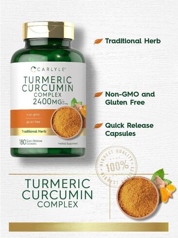 Carlyle Turmeric Curcumin Supplement 2400mg | 180 Powder Capsules | Herbal Formula | Non-GMO, Gluten Free in Saudi Arabia