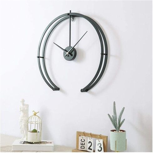 Garden Clock Weatherproof Outdoor Iron Wall Clock Outdoor Semicircle Wall Clock Outdoor Use Nordic Creative Lightweight Luxury Beautifully Suitable for Wall Decoration-Black in Kuwait