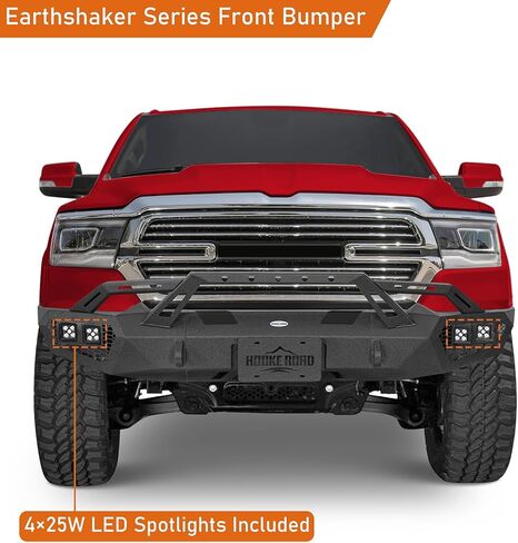 مجموعة المصد الأمامي والخلفي من Hooke Road لـ 2019-2024 Dodge Ram 1500 (باستثناء EcoDiesel، Rebel، TRX وRam 1500 Classic)، مصدات فولاذية للطرق الوعرة مع واقي شبكي، وحوامل على شكل حرف D in Saudi Arabia