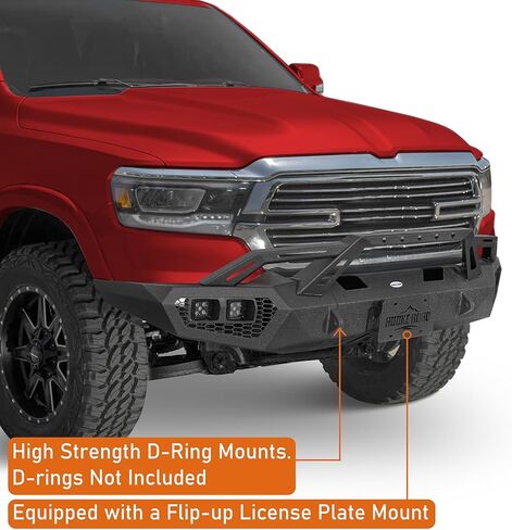مجموعة المصد الأمامي والخلفي من Hooke Road لـ 2019-2024 Dodge Ram 1500 (باستثناء EcoDiesel، Rebel، TRX وRam 1500 Classic)، مصدات فولاذية للطرق الوعرة مع واقي شبكي، وحوامل على شكل حرف D in Saudi Arabia
