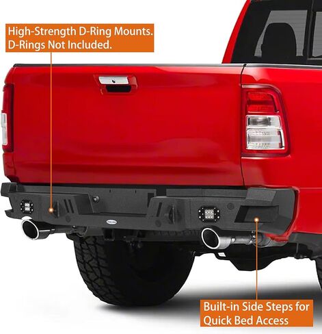 مجموعة المصد الأمامي والخلفي من Hooke Road لـ 2019-2024 Dodge Ram 1500 (باستثناء EcoDiesel، Rebel، TRX وRam 1500 Classic)، مصدات فولاذية للطرق الوعرة مع واقي شبكي، وحوامل على شكل حرف D in Saudi Arabia