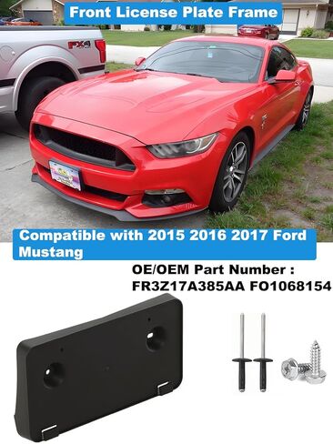 FASTCHE Front Bumper License Tag Plate Frame Bracket Holder Compatible with 2015 2016 2017 Ford Mustang Replace # FR3Z17A385AA FO1068154 in Kuwait