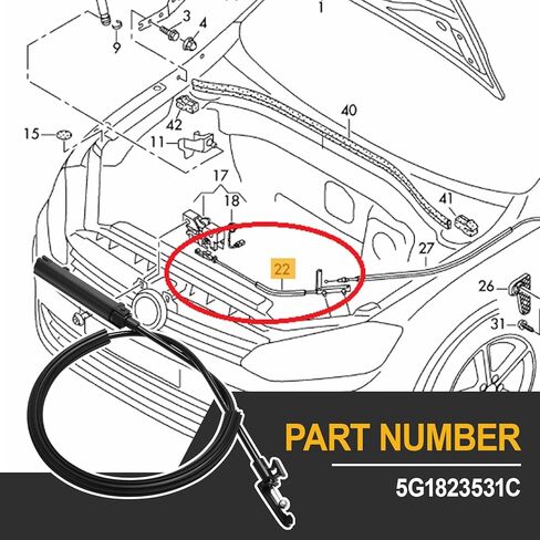 كابل تحرير قفل مزلاج غطاء المحرك متوافق مع رقم الجزء 2015-2018 Golf Sportwagen GTI 5G1823531C in Saudi Arabia