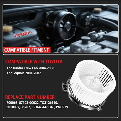 AC Blower Motor Fan Heater Motor Replacement 700063 Compatible with Toyota for Sequoia 2001 2002 2003 2004 2005 2006 2007, for Tundra Crew Cab 2004-2006 87103-0C022 in Kuwait