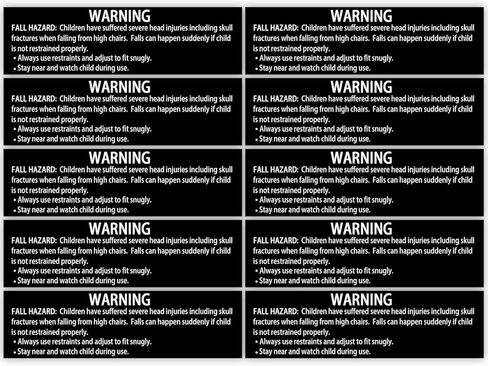 10 PCS High Chair Warning Labels 2x7 Inch Fall Hazard Warning Labels Restraint Reminder High Chair Safety Stickers for Fall Hazard Safety (Black) in Saudi Arabia