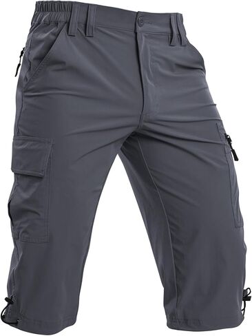 شورت Moosehill طويل للرجال: بنطال كابري 3/4 سريع الجفاف مع 5 جيوب للمشي لمسافات طويلة والصيد الرياضي تحت الركبة in Kuwait