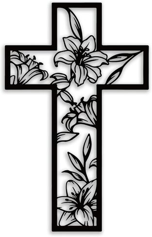 Cross Flowe Metal Wall Decor - Christian Room Decor Inspirational Wall Art Home Decor for Living Room, Bedroom, Dining Room, Office (Black) in Kuwait