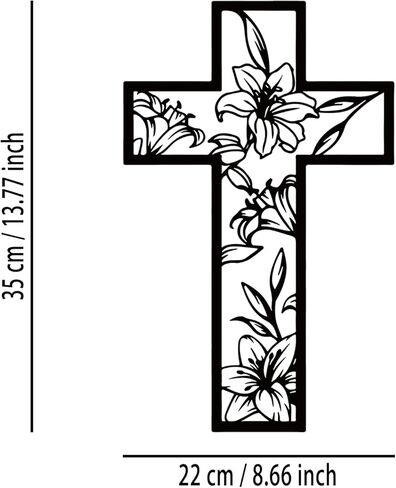 Cross Flowe Metal Wall Decor - Christian Room Decor Inspirational Wall Art Home Decor for Living Room, Bedroom, Dining Room, Office (Black) in Kuwait