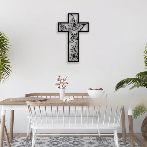 Cross Flowe Metal Wall Decor - Christian Room Decor Inspirational Wall Art Home Decor for Living Room, Bedroom, Dining Room, Office (Black) in Kuwait