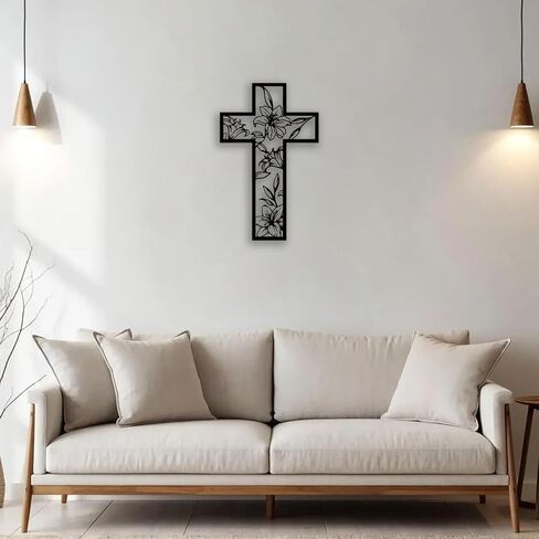 Cross Flowe Metal Wall Decor - Christian Room Decor Inspirational Wall Art Home Decor for Living Room, Bedroom, Dining Room, Office (Black) in Kuwait