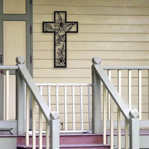 Cross Flowe Metal Wall Decor - Christian Room Decor Inspirational Wall Art Home Decor for Living Room, Bedroom, Dining Room, Office (Black) in Kuwait