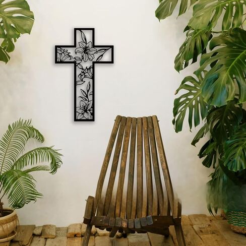 Cross Flowe Metal Wall Decor - Christian Room Decor Inspirational Wall Art Home Decor for Living Room, Bedroom, Dining Room, Office (Black) in Kuwait