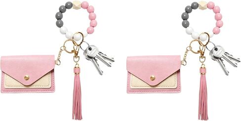 سلسلة مفاتيح مطرزة للنساء، سوار مع حامل بطاقات مزدوج، تصميم مطرز لطيف للاستخدام اليومي in Kuwait