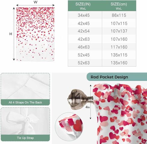 Pink Valentine's Day Tie Up Curtains for Window, Lover Heart Modern Art Romantic Thermal Insulated Balloon Shade Adjustable Rod Pocket Curtains Valance Panels for Kitchen Bathroom Café 52'' x 45'' in Saudi Arabia
