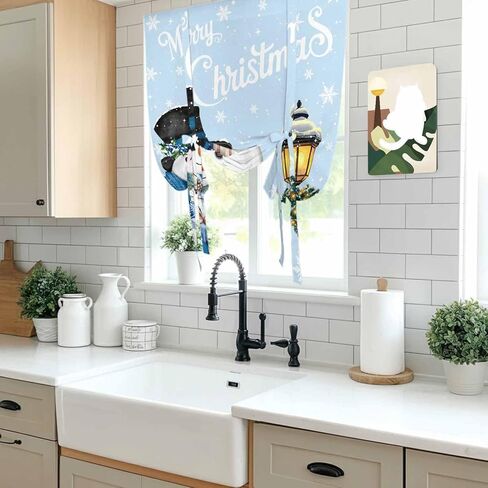 Light Blue Snowman Christmas Tie Up Curtains for Window, Xmas Gifts Wreath Snowflake Thermal Insulated Balloon Shade Adjustable Rod Pocket Curtains Valance Panels for Kitchen Bathroom Café 52'' x 45'' in Saudi Arabia