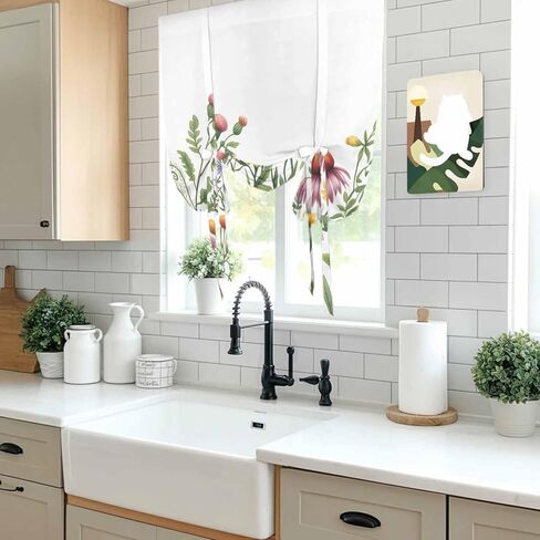 Spring Floral Tie Up Curtains for Window, Yellow Flowers Pastoral Botanical Watercolor Thermal Balloon Shade Adjustable Rod Pocket Curtains Valance Panels for Kitchen Bathroom Café 52'' x 45'' in Saudi Arabia
