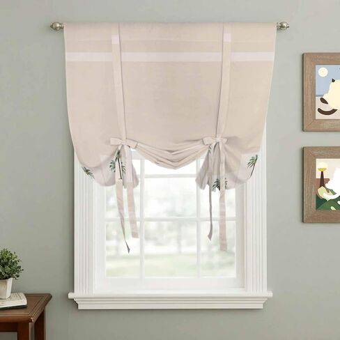 Tropical Palm Trees Tie Up Curtains for Window, Beach Coastal Plants Thermal Insulated Balloon Shade Adjustable Rod Pocket Curtains Valance Panels for Kitchen Bathroom Café 42'' x 63'' in Saudi Arabia