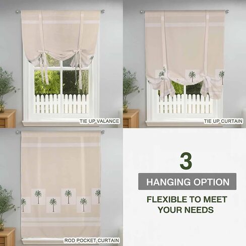 Tropical Palm Trees Tie Up Curtains for Window, Beach Coastal Plants Thermal Insulated Balloon Shade Adjustable Rod Pocket Curtains Valance Panels for Kitchen Bathroom Café 42'' x 63'' in Saudi Arabia