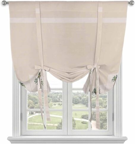 Tropical Palm Trees Tie Up Curtains for Window, Beach Coastal Plants Thermal Insulated Balloon Shade Adjustable Rod Pocket Curtains Valance Panels for Kitchen Bathroom Café 42'' x 63'' in Saudi Arabia