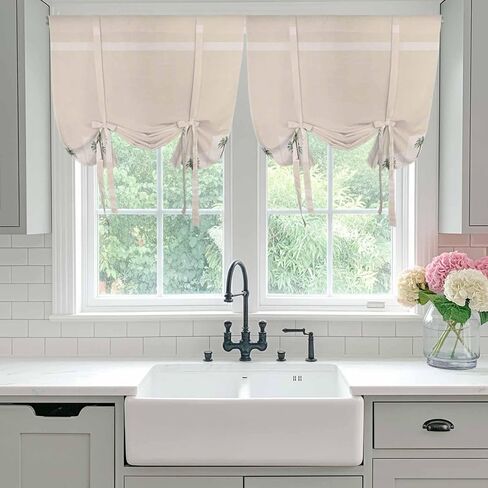 Tropical Palm Trees Tie Up Curtains for Window, Beach Coastal Plants Thermal Insulated Balloon Shade Adjustable Rod Pocket Curtains Valance Panels for Kitchen Bathroom Café 42'' x 63'' in Saudi Arabia