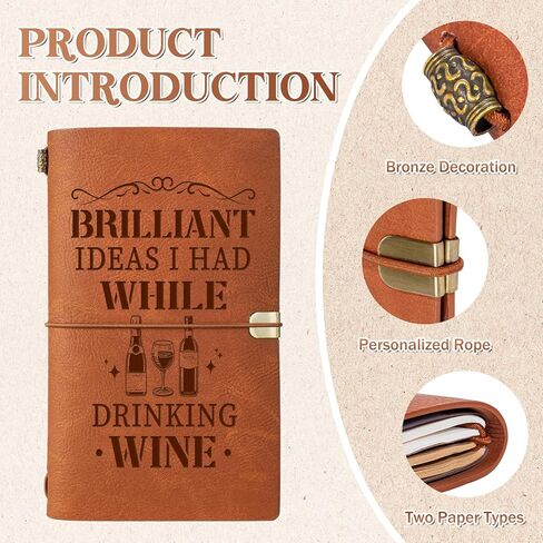 Wine Gifts for Women, Leather Tasting Journal Notebook with Pen, Gifts for Wine Lover Men Lovers Drinkers Enthusiasts Couple on Birthday - Travel Diary, Sketchbook, Lined Planner in Saudi Arabia