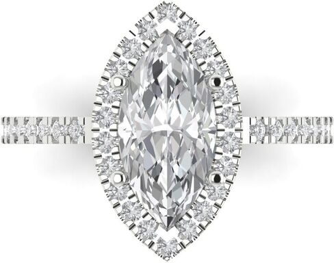 Clara Pucci 2.38 Carat Marquise Cut Zircon 14K White Gold Halo Solitaire W/Accents Bridal Wedding Everlasting Promise Ring Dainty Band in Saudi Arabia