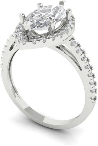 Clara Pucci 2.38 Carat Marquise Cut Zircon 14K White Gold Halo Solitaire W/Accents Bridal Wedding Everlasting Promise Ring Dainty Band in Saudi Arabia