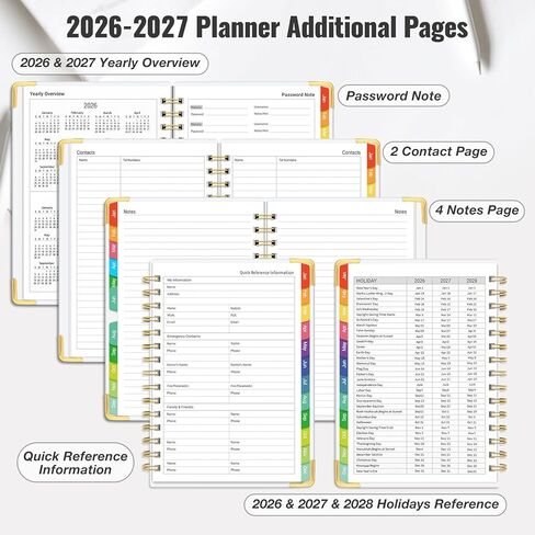 Daily Planner 2026-2027, 18 Month Planner with Tabs, January 2026 - June 2027 Weekly and Monthly Academic Year Calendar Spiral Time Management, 100GSM Thick Paper, Twin-Wire Binding, A5 Size, Checkered in Saudi Arabia