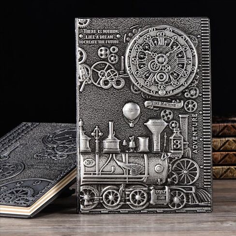 مجلة قطار عتيقة، دفتر ملاحظات للكتابة مقاس A5، دفتر رسم دفتر ملاحظات يومي من البولي يوريثان، دفاتر يوميات سفر منقوشة ثلاثية الأبعاد، هدايا عتيقة للرجال والنساء، فضي in Saudi Arabia