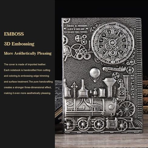 مجلة قطار عتيقة، دفتر ملاحظات للكتابة مقاس A5، دفتر رسم دفتر ملاحظات يومي من البولي يوريثان، دفاتر يوميات سفر منقوشة ثلاثية الأبعاد، هدايا عتيقة للرجال والنساء، فضي in Saudi Arabia