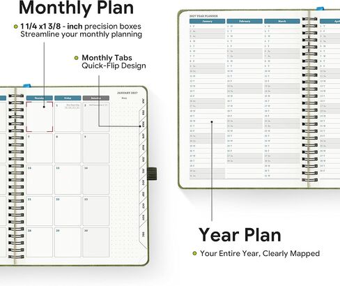 مخطط 2026-2027، مخطط أكاديمي يومي أسبوعي شهري، جدول أعمال حلزوني لمدة 18 شهرًا، 6.5 بوصة × 8.5 بوصة، تخطيط عمودي، مخطط تقويم، غطاء ناعم من الجلد النباتي، أخضر تفاحي in Kuwait